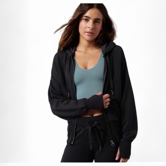 Athleta Tops - Athleta Black Zip Up Balance Sweatshirt Size L NWT
